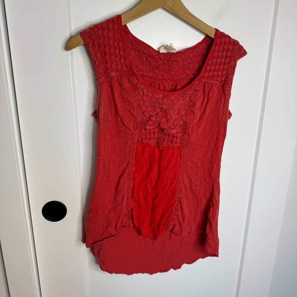 Anthropologie Meadow Rue Red Crochet Knit Cotton Tank Blouse Size Small